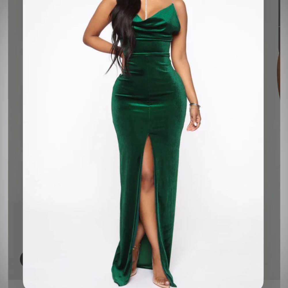 green velvet maxi dress with slit